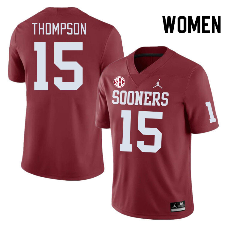 Women #15 Brenen Thompson Oklahoma Sooners 2024 SEC Conference College Football Jerseys-Crimson